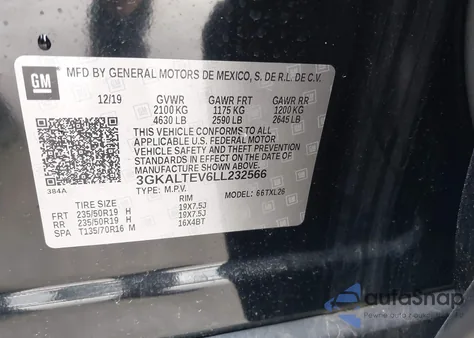 2020 GMC Terrain Awd Sle from USA, damaged, VIN 3GKALTEV6LL232566